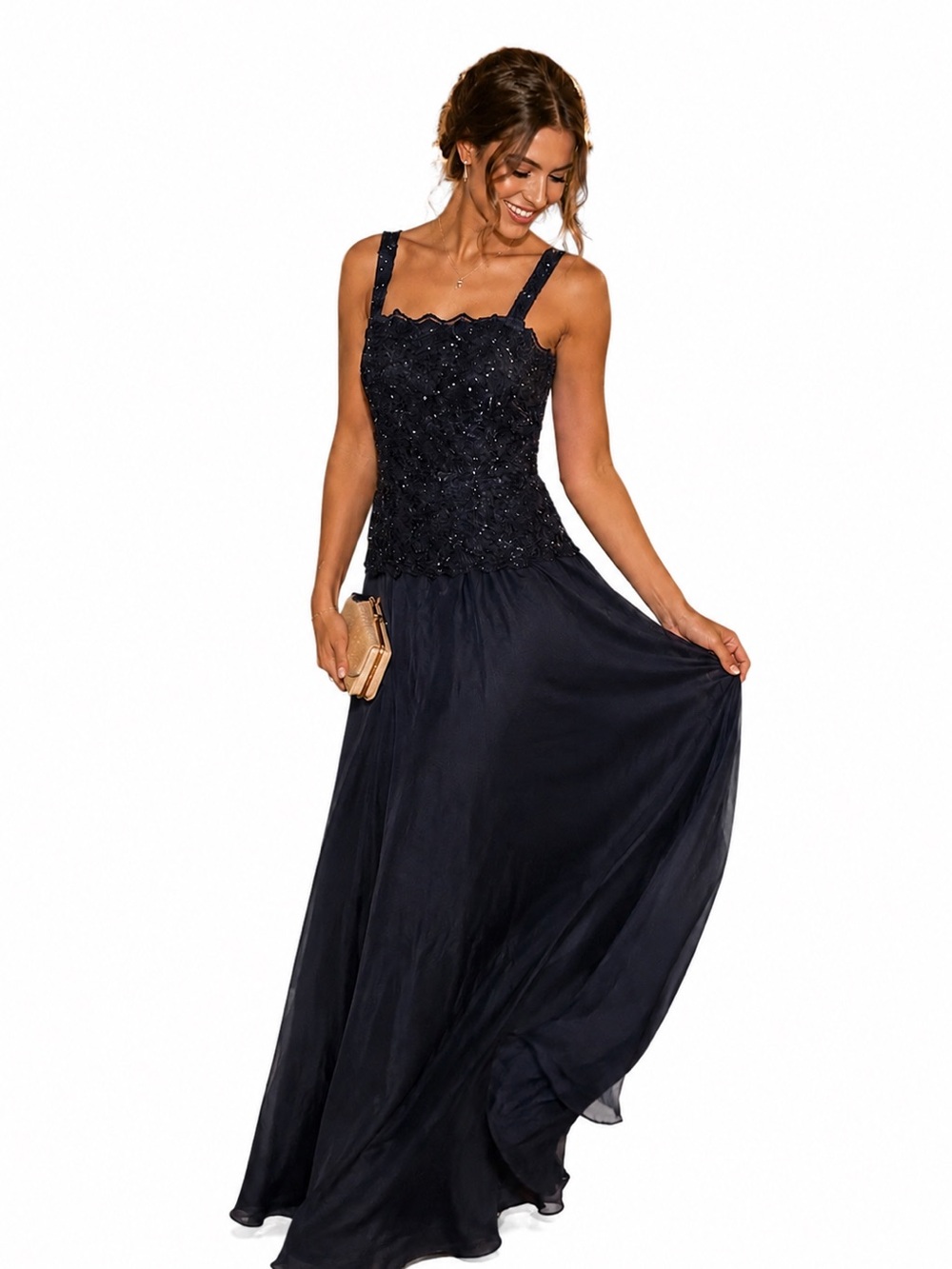 Alex Evenings Sequin Lace Evening Gown Dress Size 14 Blue